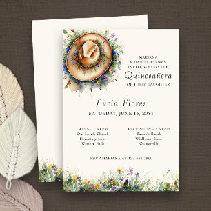 Convite Chapéu de Cowgirl Flor Silvestre Rústico Quinceane