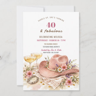 Convite Chapéu de Cowgirl Rosa 40 e Fabuloso Aniversário
