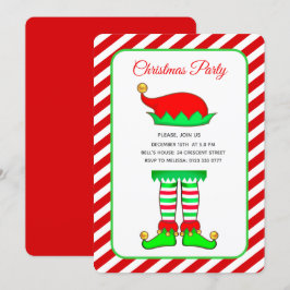 Convite Chapéu de Elfo de Natal em Natal Vermelho e Branco