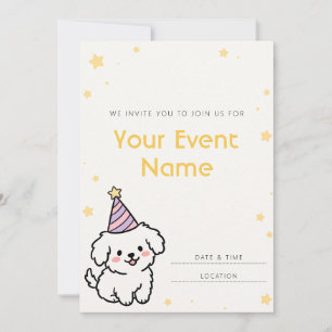 Convite Chapéu de Festa Pastel Cachorrinho Doodle Branco