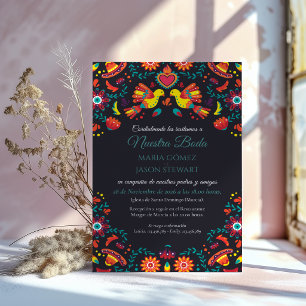 Convite Chapéu de Festa Preto Folk Art Casamento Espanhol
