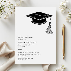 Convite Chapéu de Formatura Desenhado à Mão Festa de Forma
