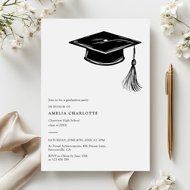 Convite Chapéu de Formatura Desenhado à Mão Festa de Forma (Criador carregado)