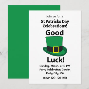Convite Chapéu de Leprechaun Boa Sorte Dia de São Patrício