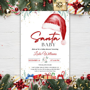 Convite Chapeu de Natal de Papai Noel Chuveiro de Bebê de