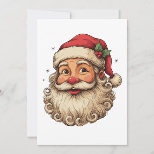 Convite Chapéu de Natal Retro do Papai Noel Rosto Sorriden