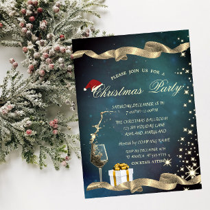 Convite Chapéu de Papai Noel Elegante,Vidro,Festa de Natal