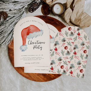 Convite Chapéu de Papai Noel em Aquarela Feliz Natalzinh