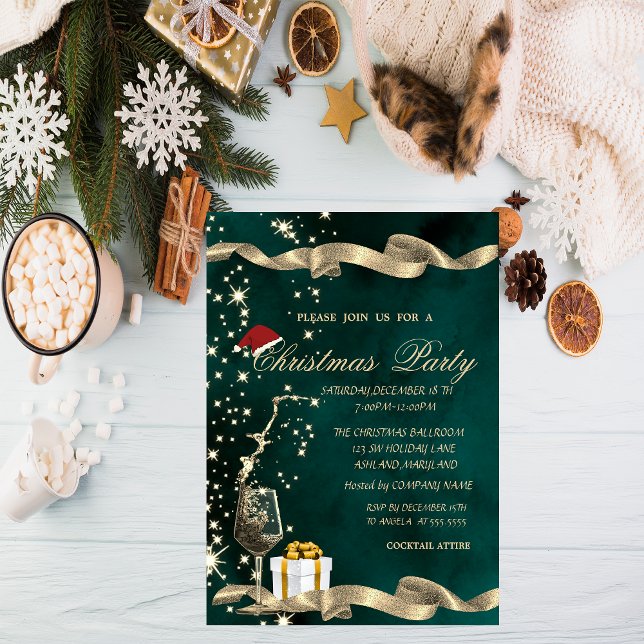 Convite Chapéu de Papai Noel,Vidro,Natal Corporativo Verde (Criador carregado)