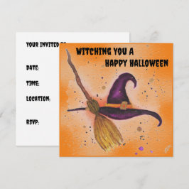 Convite Chapéu e vassoura da bruxa do Halloween