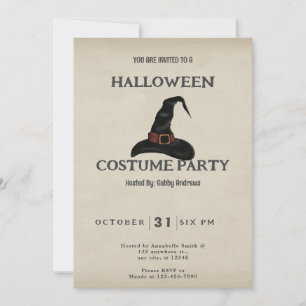 Convite Chapéu Preto de Bruxas Vintage Halloween