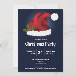 Convite Chapéu Vermelho de Papai Noel no Azul - Festa de N