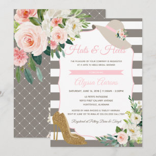Convite Chapéus e saltos Derby Greige Chá de panela Floral