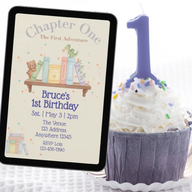 Convite Chapter One, First Adventure, 1st Birthday (Criador carregado)
