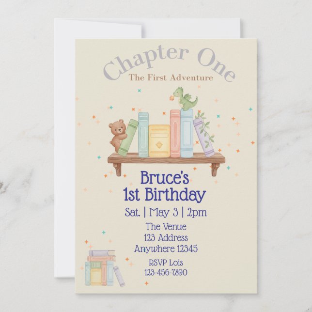 Convite Chapter One, First Adventure, 1st Birthday (Frente)