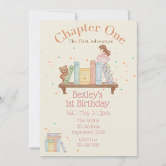 Convite Chapter One, First Adventure, 1st Birthday Girl