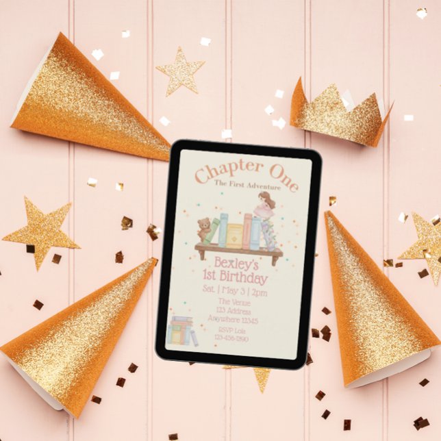 Convite Chapter One, First Adventure, 1st Birthday Girl (Criador carregado)