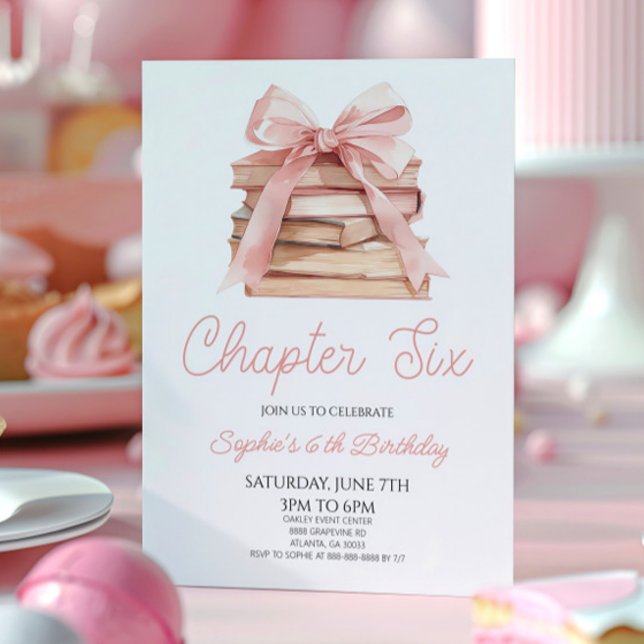 Convite Chapter Six Pink Bow Storybook 6th Birthday Party (Criador carregado)