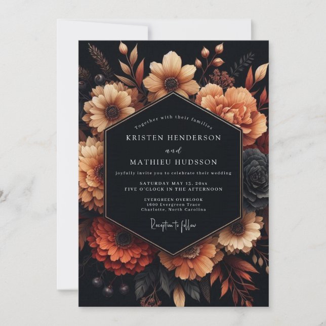 Convite Charcoal Amber Bloom Wedding (Frente)