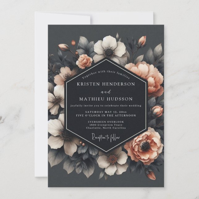 Convite Charcoal & Apricot Gothic Wedding (Frente)