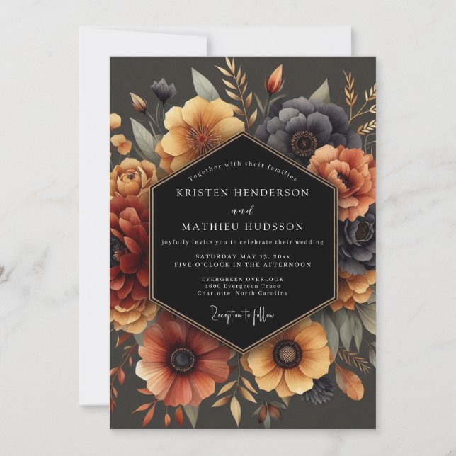 Convite Charcoal Autumnal Anemone Wedding (Frente)