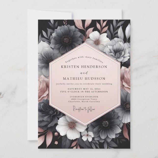 Convite Charcoal Blush Gloaming Wedding (Frente)