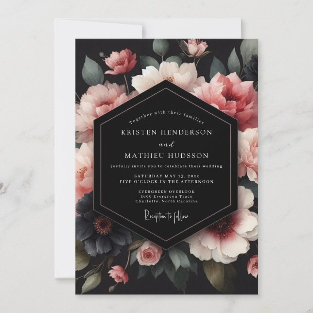 Convite Charcoal Blush Petal Nocturne Wedding (Frente)