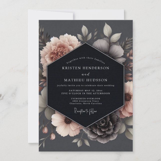 Convite Charcoal Blush Poetic Wedding (Frente)