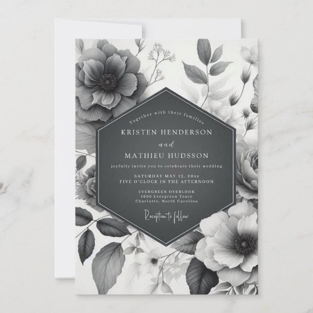 Convite Charcoal Etched Flora Wedding (Frente)