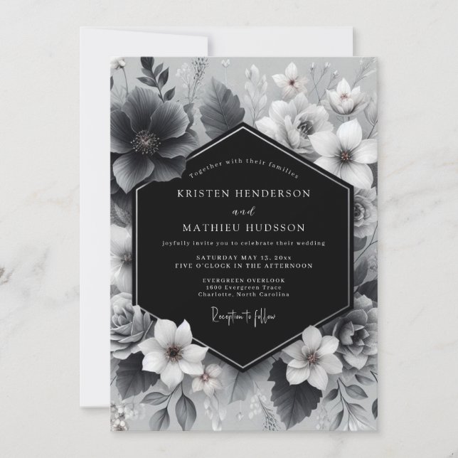 Convite Charcoal Floral Artistry Wedding (Frente)