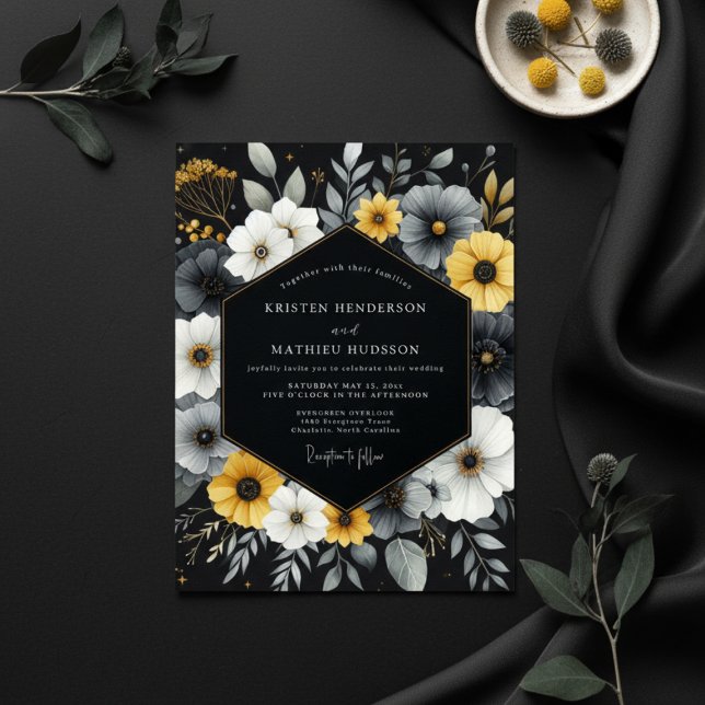 Convite Charcoal Floral Bloom Wedding (Criador carregado)