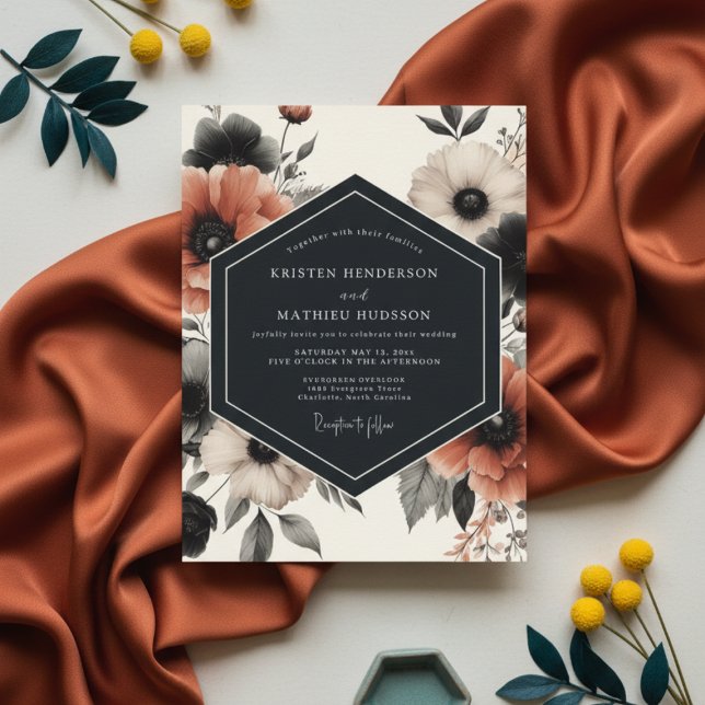 Convite Charcoal Floral Moody Romance Wedding (Criador carregado)