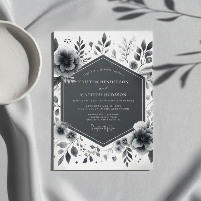 Convite Charcoal Floral Moody Wedding (Criador carregado)