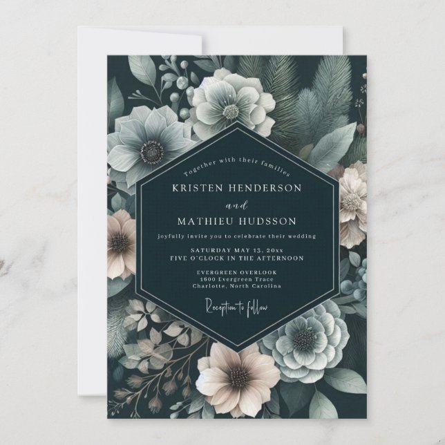 Convite Charcoal Gloaming Anemone Wedding (Frente)