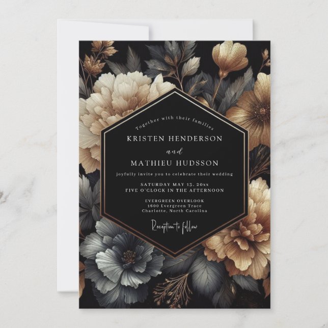 Convite Charcoal Gold Chiaroscuro Wedding (Frente)