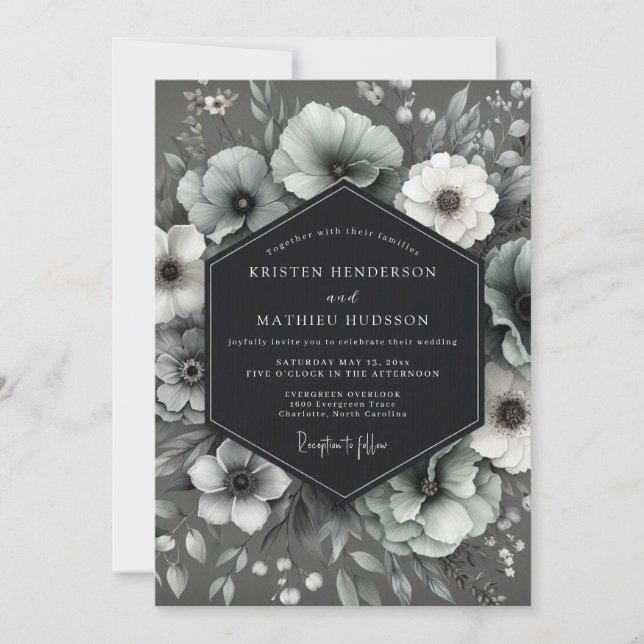 Convite Charcoal Gothic Anemone Wedding (Frente)