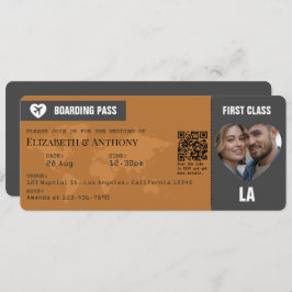 Convite Charcoal Gray & Copper Boarding Pass Wedding