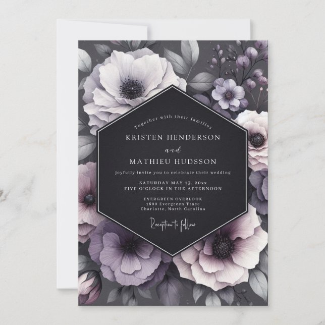 Convite Charcoal Melancholy Anemone Wedding (Frente)