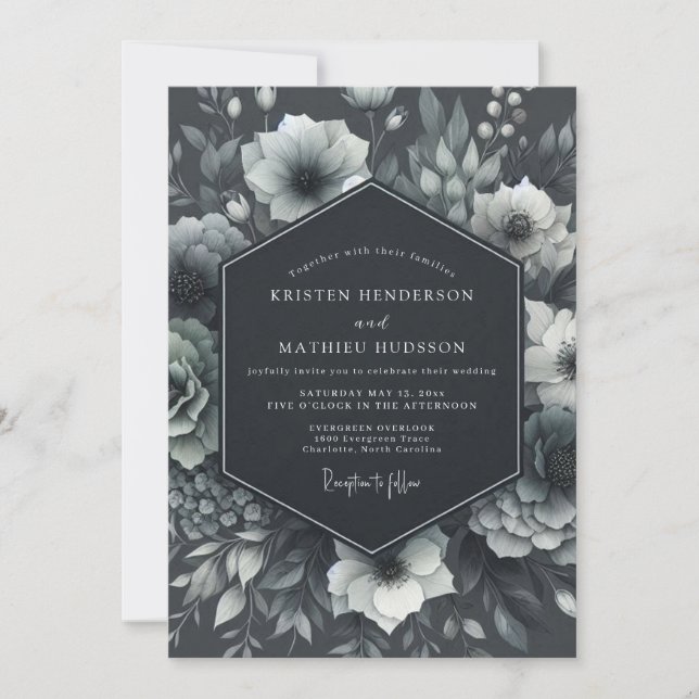 Convite Charcoal Moody Anemone Wedding (Frente)