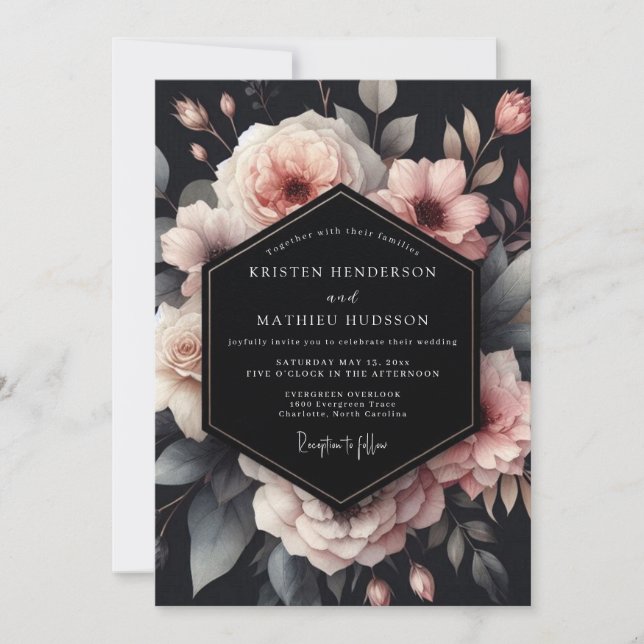 Convite Charcoal Moody Bloom Wedding (Frente)