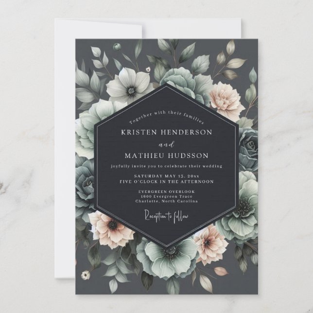 Convite Charcoal Muted Anemone Wedding (Frente)