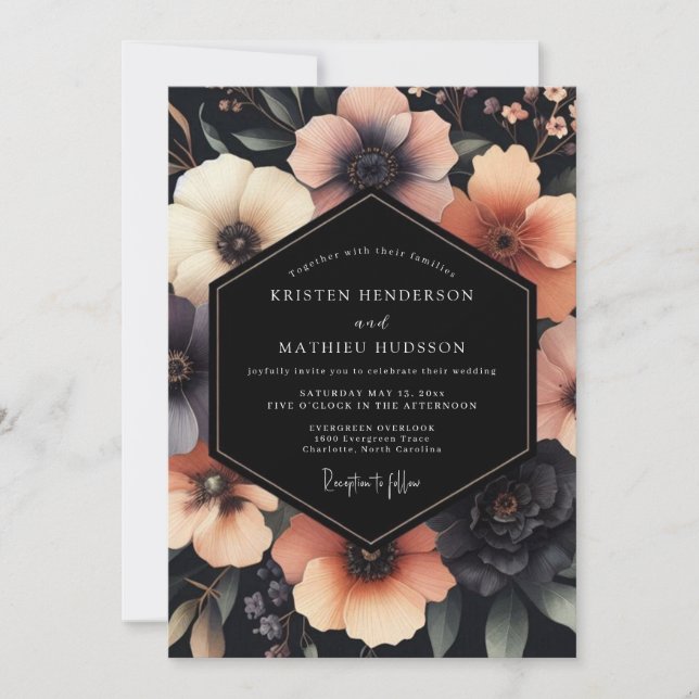 Convite Charcoal & Peach Luminous Wedding (Frente)