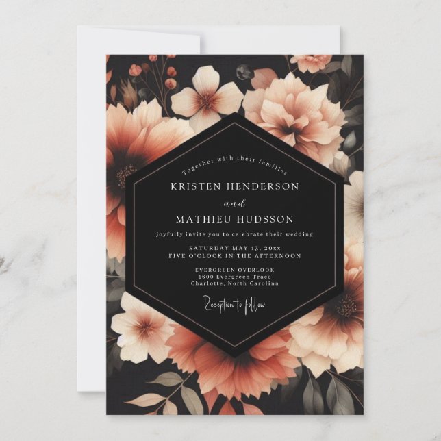 Convite Charcoal Peach Nocturne Wedding (Frente)