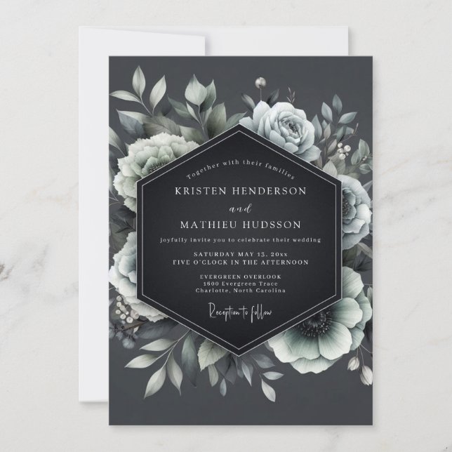 Convite Charcoal Penumbral Bloom Wedding (Frente)