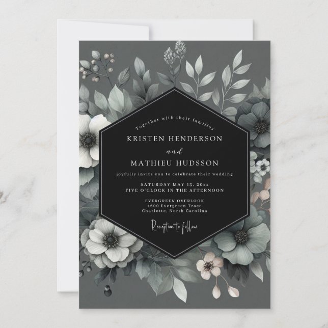 Convite Charcoal Poetic Bloom Wedding (Frente)