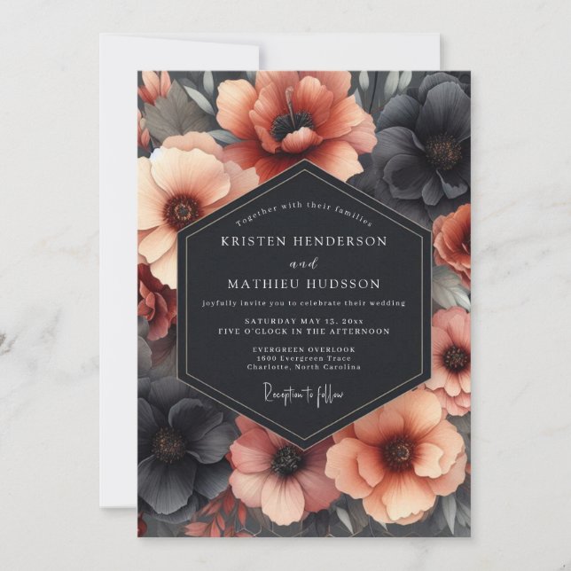 Convite Charcoal & Terracotta Dramatic Bloom Wedding (Frente)