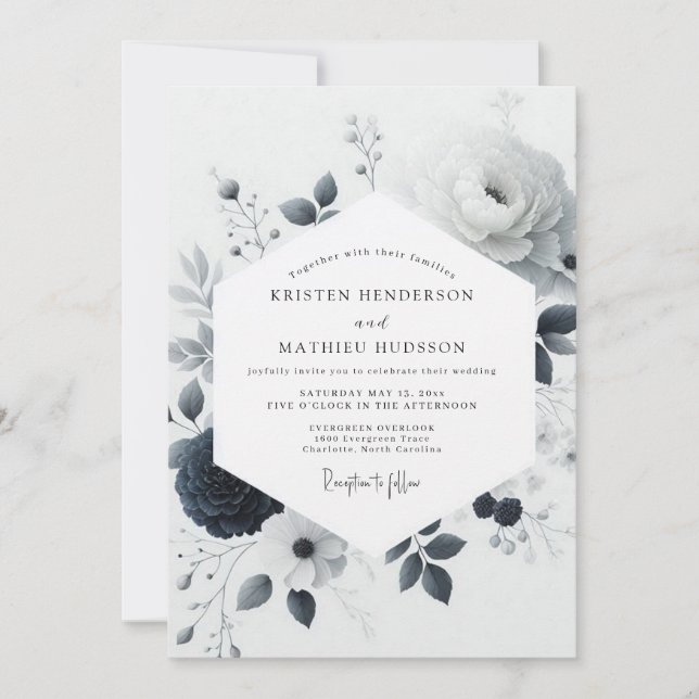 Convite Charcoal Watercolor Bloom Wedding (Frente)