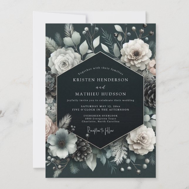 Convite Charcoal Wintry Pine Wedding (Frente)