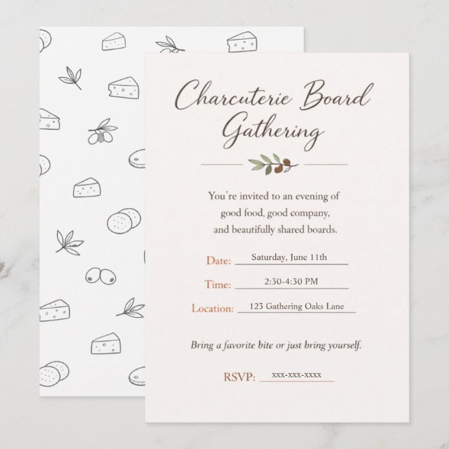 Convite Charcuterie Board Gathering Party Invitation (Frente/Verso)