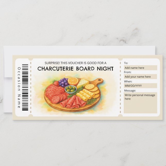 Convite Charcuterie Board Night Gift Certificate (Frente)
